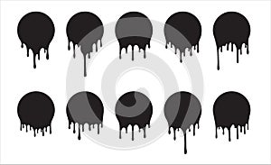 Set of ten vector round black paint drips. Illustration for your design