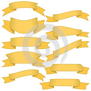 Set of ten yellow ribbons and banners for web design