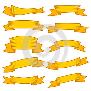 Set of ten yellow ribbons and banners for web design