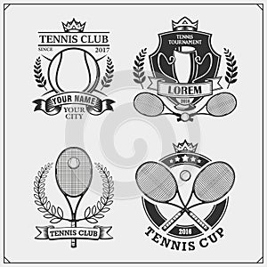 Set of tennis labels, badges, emblems and design elements.