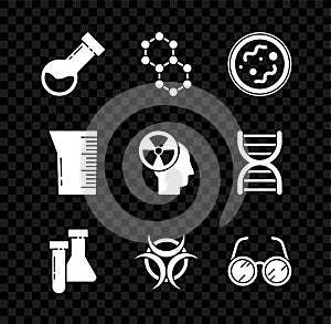 Set Test tube and flask chemical, Molecule, Bacteria, Biohazard symbol, Laboratory glasses, glassware beaker and Human