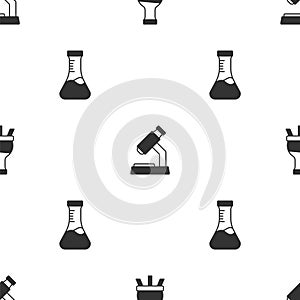 Set Test tube, Microscope and on seamless pattern. Vector