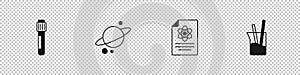 Set Test tube, Planet Saturn, Chemistry report and Laboratory glassware icon. Vector