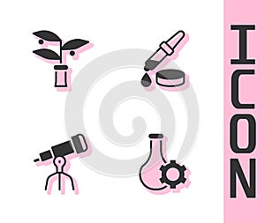 Set Test tube, Plant breeding, Telescope and Pipette icon. Vector