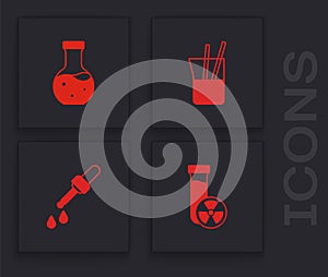Set Test tube with toxic liquid, Laboratory glassware and Pipette icon. Vector