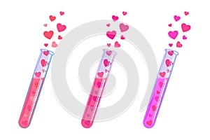A set of test tubes with a love potion