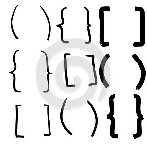 Set of Text brackets. Doodle parenthesis icon. photo