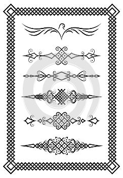 Set of text delimiters and decorative frame. Slavic patterns