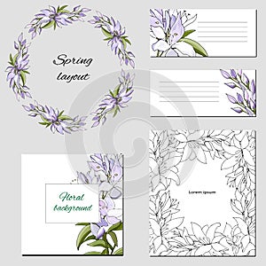 Set of text frames with floral pattern. Vector illustration of flowers for the modern design of business cards, advertising,