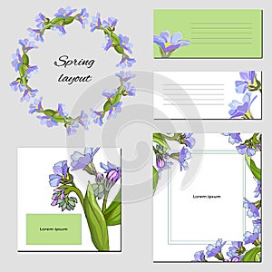 Set of text frames with floral pattern. Vector illustration of flowers for the modern design of business cards, advertising,