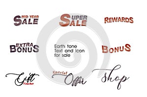 Set of Text and icon for sale on Earth tone Theme.