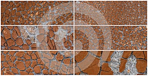 Set of textures of old cracked artificial leather.