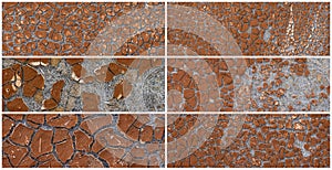 Set of textures of old cracked artificial leather.