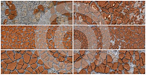 Set of textures of old cracked artificial leather.