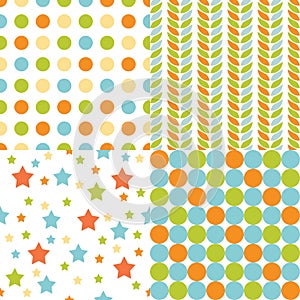 Set of textures. Seamless retro leaves, stars, circles, background, texture. vector illustration photo