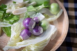 Set of Thai fresh vegetable for eat with Thai food