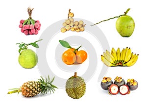set of thai fruits isolated on white background