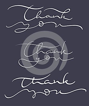 Set of Thank you text on dark background. Calligraphy lettering Vector illustration EPS10