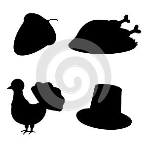 Set of Thanksgiving Day Acorn, Turkey, Hat icon. Simple style