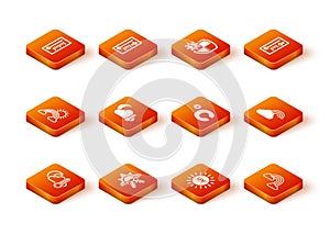 Set Thermometer and cloud, moon, Sun snowflake, Rainbow with clouds sun, UV protection, Celsius, and icon. Vector