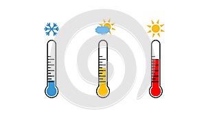 set of thermometer icon symbol hot and cold temperature