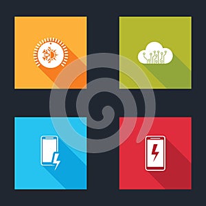 Set Thermostat, Internet of things, Mobile charging battery and icon. Vector