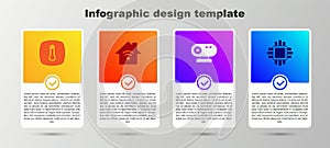 Set Thermostat, Smart home with wi-fi, Web camera and Processor CPU. Business infographic template. Vector