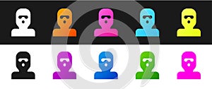 Set Thief mask icon isolated on black and white background. Bandit mask, criminal man. Vector