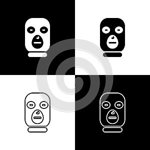 Set Thief mask icon isolated on black and white background. Bandit mask, criminal man. Vector