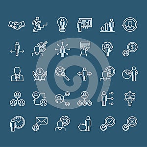 Set of thin line business people icons