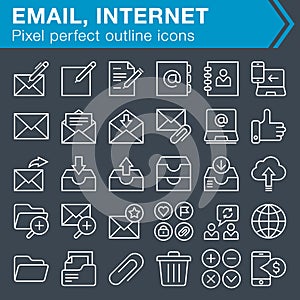 Set of thin line email and internet icons.