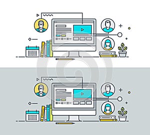 Set of thin line flat design concept on the theme of online education