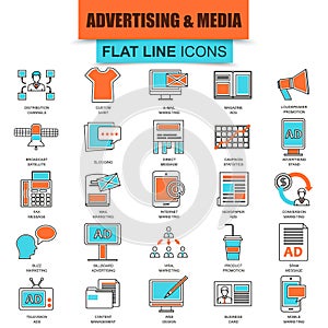 Set of thin line icons advertising media channels