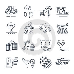 Set of thin line icons agriculture, farming