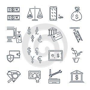 Set of thin line icons business, finance, currency