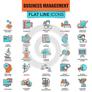 Set of thin line icons business management, leadership