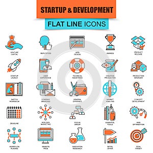 Set of thin line icons business startup