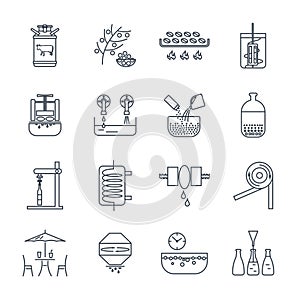 Set of thin line icons drinks and beverages production