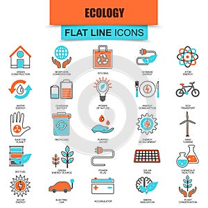 Set of thin line icons ecological energy source, environmental safety