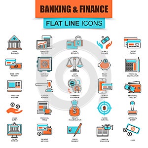 Set of thin line icons economics, banking and financial services