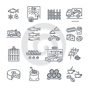 Set of thin line icons food and beverages, meal, drinks