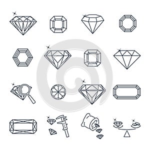 Set of thin line icons gemstone, jewelry