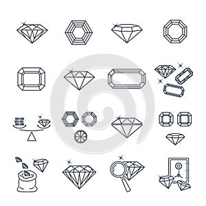 Set of thin line icons gemstone, jewelry, brilliant