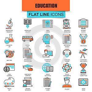 Set of thin line icons internet education and online course study