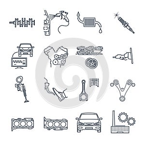 Set of thin line icons maintenance, repair of car and automobile