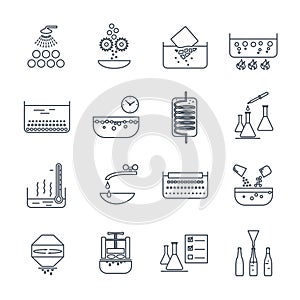 Set of thin line icons manufacture of beverages production