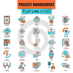 Set of thin line icons project management, business leadership