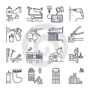 Set of thin line icons public utility, electricity, gas, water