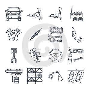 set of thin line icons servicing, maintenance of car and automobile