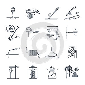 Set of thin line icons tools and equipment, measuring devices